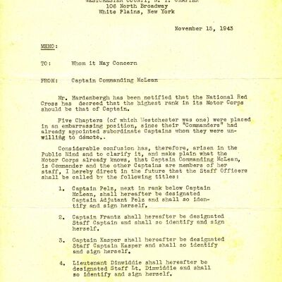 Memo from Captain Commanding McLean