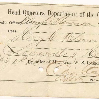 Citizen's Pass for Henry Palmer, 1863