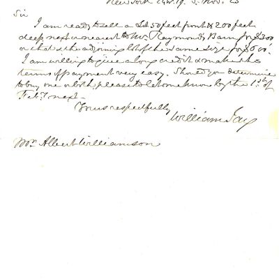 Two letters regarding the sale of land to Albert Williamson