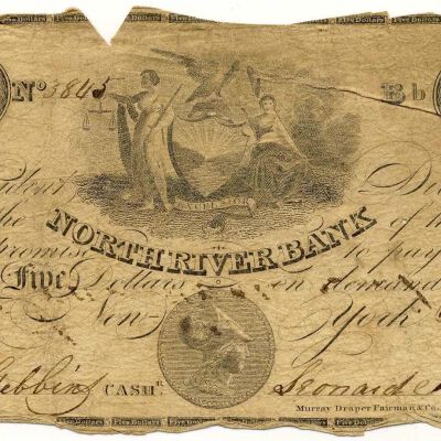 North River Bank $5 Bank Note, 1828