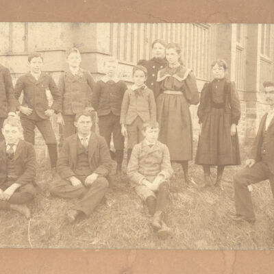 Group of young people assembled outside of Bedford Presbyterian Church