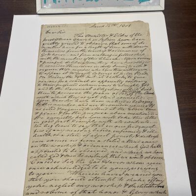 Letter from Eben(?) Grant Moderator of Presbyterian Church