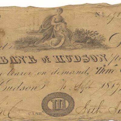 Bank of Hudson $3 Bank Note, 1817