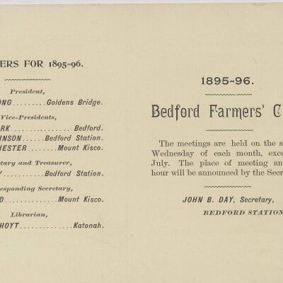 Bedford Farmers' Club 1895-1896. List of subjects and speakers for meetings.