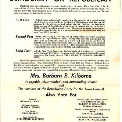 Campaign advertisement for Mrs. Barbara B. Kilborne