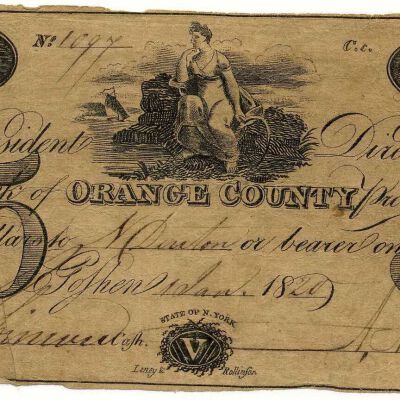 Bank of Orange County $5 Bank Note, 1820