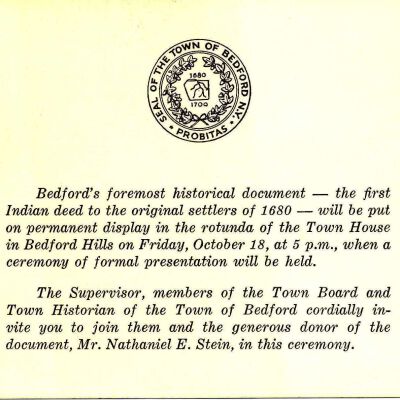 Invitation to the formal presentation of Bedford's original deed