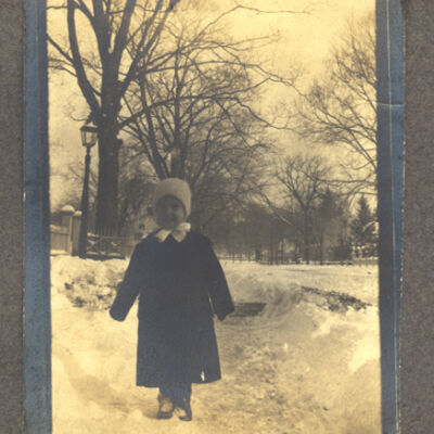 unidentified child in snow, Pound Ridge Road