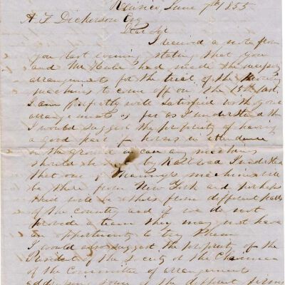 Letter from D.W. Smith to A.F. Dickinson about trial of mowing machines to take place on the 15th