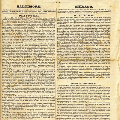 Flier discussing the political platforms for the Presidential Election of 1864