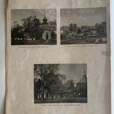 Etching of Old Dutch Church, Baylis Residence, and Washington Irving Residence