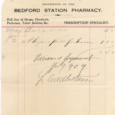 Receipt from L.Addlestone, prop. of the Bedford Station Pharmacy