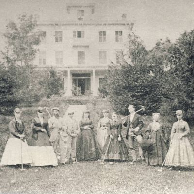 Playing Croquet in front of Avery House, Old Katonah.