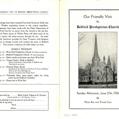 Our Friendly Visit to the Bedford Presbyterian Church, 1926