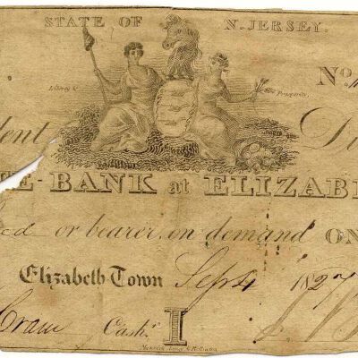 State-Bank at Elizabeth $1 Bank Note, 1827