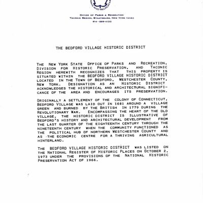 Notice regarding Bedford Village Historic District