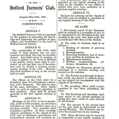 Constitution and By-Laws of the Bedford Farmers' Club, 1885