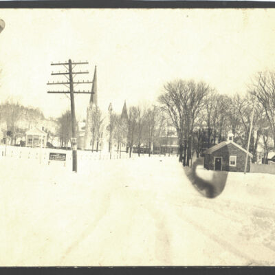 Village Green in snow, at intersectionof Rt 172 and 22