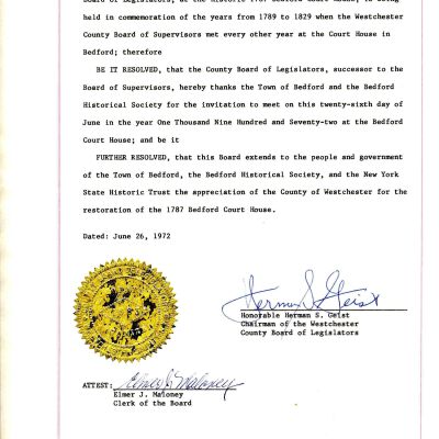 Resolution of County Board of Legislators re: Court House, 1972