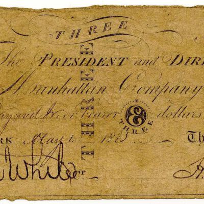 Manhattan Company $3 Bank Note, 1825