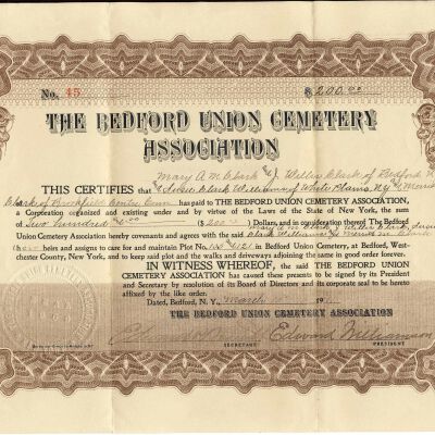 1911 Certificate of ownership of two cemetery plots
