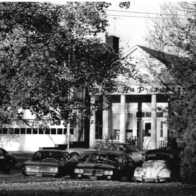 View of A& P with pedestrian