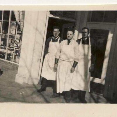 Abe and Morris Glasser with Louis Clark, circa 1936, outside Empire Market
