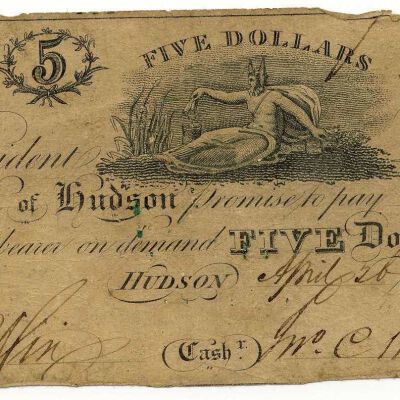 Bank of Hudson $5 Bank Note, 1816