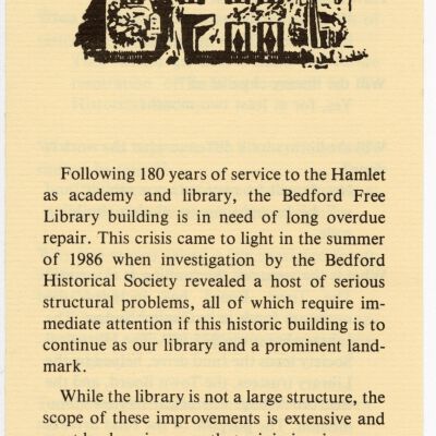 Part of pamphlet to raise money for Bedford Free Library Repair