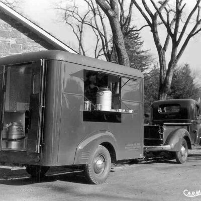 American Red Cross Mobile Canteen outside of the School House