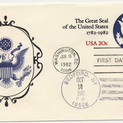 Commemorative stamped envelope with eagle, 1982-1987