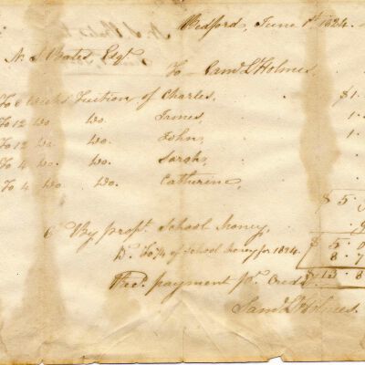 Bill of Tuition from N.S. Bates to Samuel L. Holmes, 1824