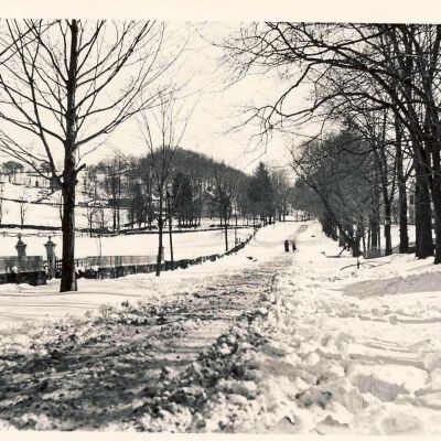 Path on Pound Ridge Road opened by a V shaped plow drawn by horses