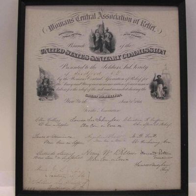 Certificate: Women's Central Association of Relief in the United States Sanitary Commission: 1861-1865