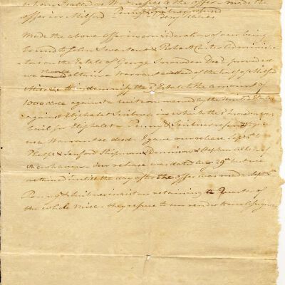 An Account of our Demand of a Warrantee Deed for the half of Milford Mill (mortgaged to Benjamin and William Isaacs)
