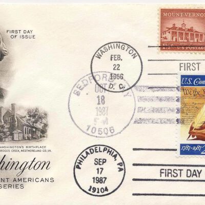 Commemorative stamped envelope with George Washington, 1966-1987
