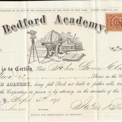 1871 Bedford Academy Stock Certificate