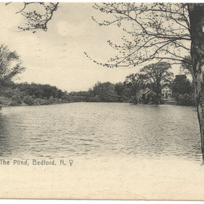 The Pond, Bedford, NY - postcard. Mill Pond above Miller's Mill on Stamford Road.