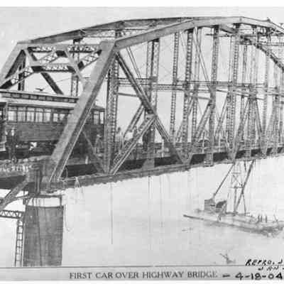 "First (street) Car Over Hwy Bridge", April 18, 1904