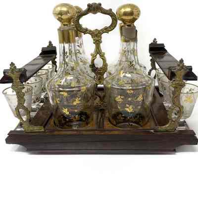 Decanters, tray, and cordial glasses (1972.136.1A-D, 1972.136.2A-G, 1972.136.3)