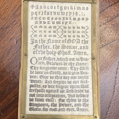 Alphabet and prayer sampler mounted on board with handle (non-Masonic)
