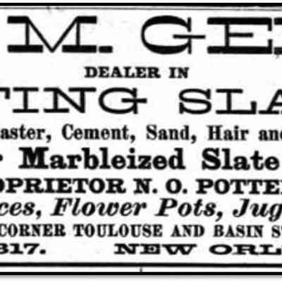 Soards Directory (1887) for Pottery by Lucien M. Gex, three years before his directory listing for a pottery at 253 Carondelet Walk.