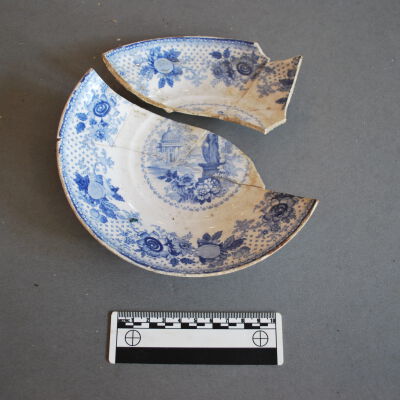 Blue Transfer-Printed Whiteware Saucer with Joseph Heath Mark