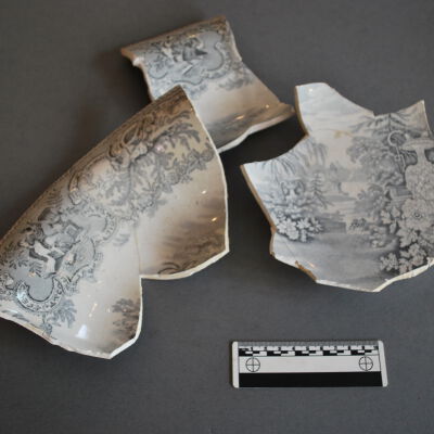 Black Transfer-Printed Whiteware Basin, "Mycenae" Pattern