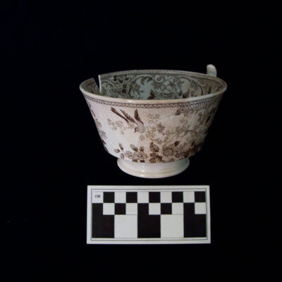 Cup: Brown Transfer-Printed Whiteware