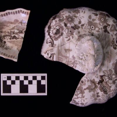 Dish and Lid: Brown Transfer-Printed Whiteware