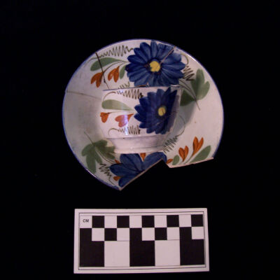 Matched Cup and Saucer: Polychrome Hand-Painted Pwarlware
