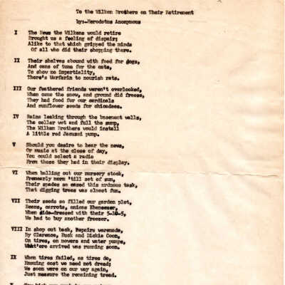 Poem to Wilken Brothers on their Retirement
