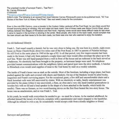 The unsolved murder of surveyor Frank L. Teal Part 1
