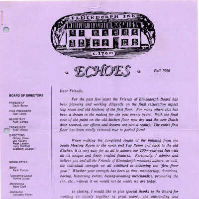 FOE Newsletter Echoes, Fall 1996